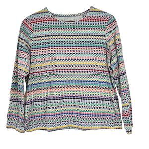 Talbots Woman Multi Colored Dot Striped Pullover Top Cotton Spandex large petite